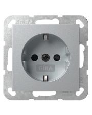Розетка Gira System 55 с заземляющим контактом и шторками алюминий (445326)