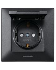 Розетка 1-на с з/к Panasonic Arkedia Slim с защитными шторками та кришкою (черная)