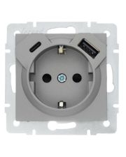 Механізм розетки з/з, USB + TC Lezard Vesna сіра (742-3588-181TC)