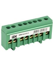Шина PE «земля» IEK YNN10-69-8KD-K06 в корпусном изоляторе на DIN-рейку ШНИ-6х9-8-К-З