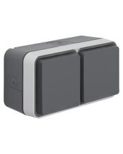 Двойная горизонтальная розетка с з/к IP55, серая, 16А/250В W.1
