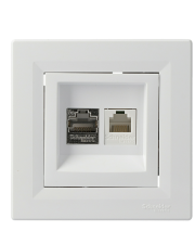 Розетка телефонная + компьютерная RJ45+RJ12 кат.5е. двойная белая Asfora, EPH4900121