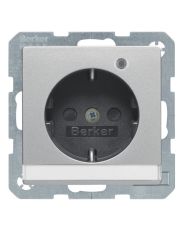 Розетка Berker Q.x 41106084 с заземлением с полем для надписи и с контрольной лампой (алюминий)