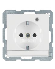 Розетка Berker Q.x 41106089 с заземлением с полем для надписи и с контрольной лампой (полярная белизна)