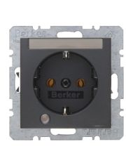 Розетка с контрольной лампой, с полем для надписи, антрацит, 16А/250В Berker B.3/B.7