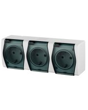 Розетка накладна 3-місна з кришкою димчастою Elektro-Plast Hermes-2 IP44, 1026-01