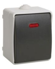 Выключатель накладной 1-кл. с подсветкой черный IEK Форс IP54, EVS11-K03-10-54-DC