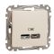 USB-розетка Schneider Electric Sedna Design & Elements A+C 2,4A бежевая SDD112402