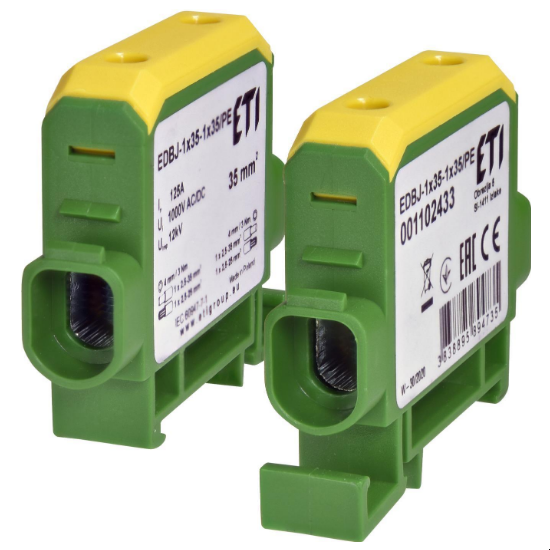 EDBJ-1x35-1x35PE ETI желто-зеленого цвета (на 2 контакта) (сечение до 35мм&sup2;) , I<sub>n</sub>=125А