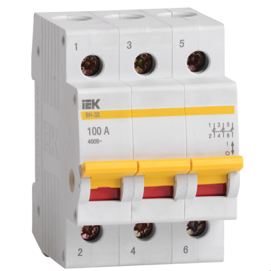 Модульный разрывной 3P выключатель нагрузки 0-1 на 100А IEK MNV10-3-100