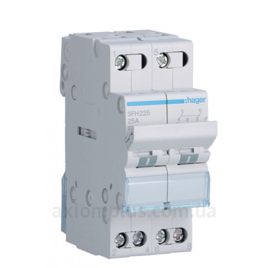 Модульний рубильник 2P перемикач навантаження 1-2 на 25А Hager SFH225