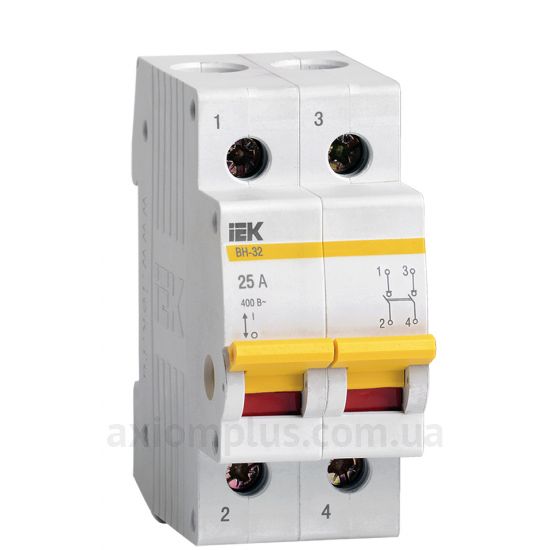 Модульный разрывной 2P выключатель нагрузки 0-1 на 25А IEK MNV10-2-025