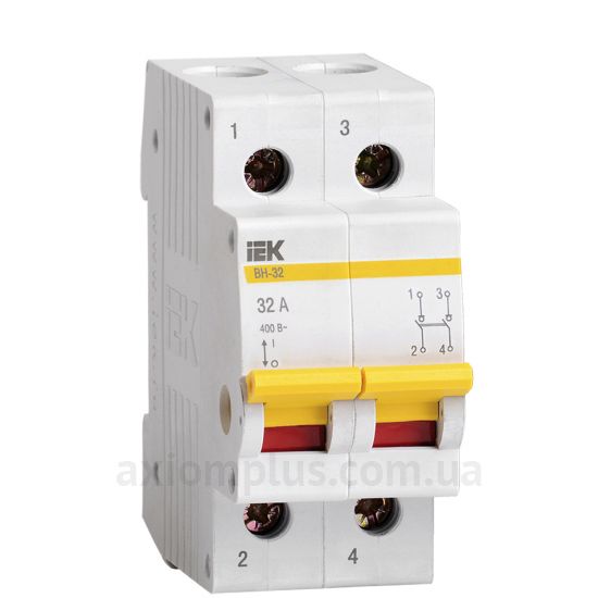 Модульный разрывной 2P выключатель нагрузки 0-1 на 32А IEK MNV10-2-032