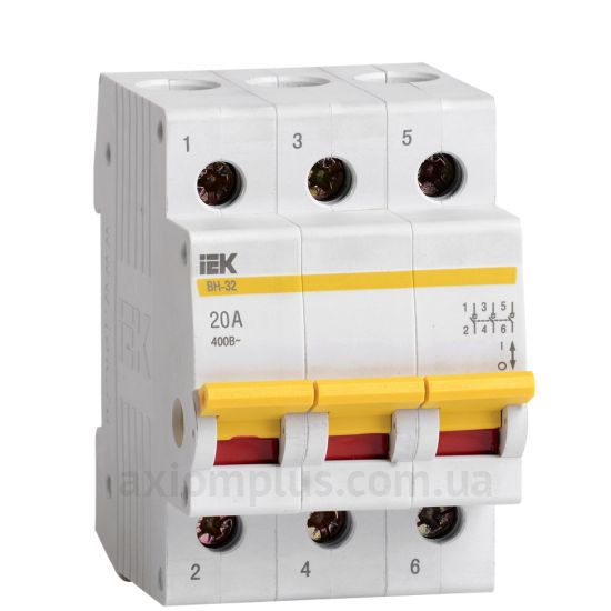 Модульный разрывной 3P выключатель нагрузки 0-1 на 20А IEK MNV10-3-020