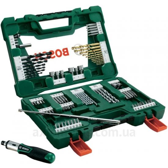 Изображение набора инструментов Bosch 2607017195в пластиковом кейсе зеленого цвета