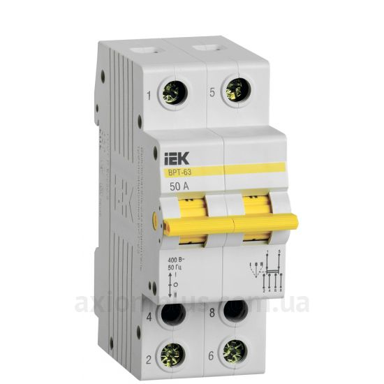 Модульный разрывной 2P переключатель нагрузки 1-0-2 на 50А IEK MPR10-2-050