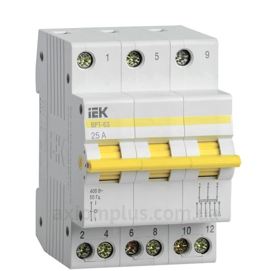 Модульный разрывной 3P переключатель нагрузки 1-0-2 на 25А IEK MPR10-3-025
