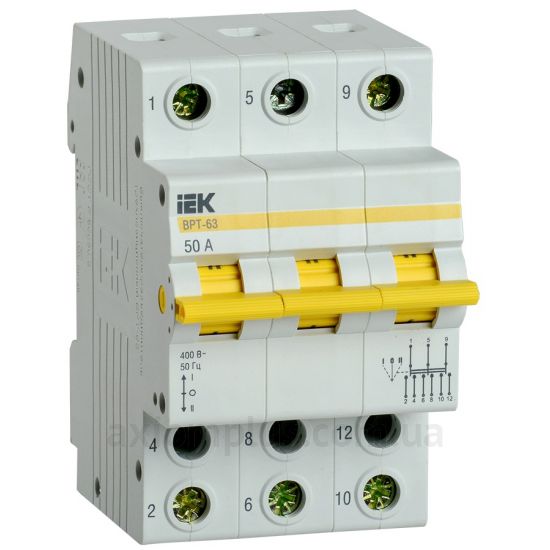 Модульный разрывной 3P переключатель нагрузки 1-0-2 на 50А IEK MPR10-3-050