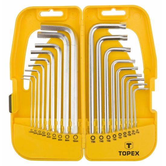 Изображение набора шестигранных ключей Topex 35D953в пластиковом кейсе желтого цвета