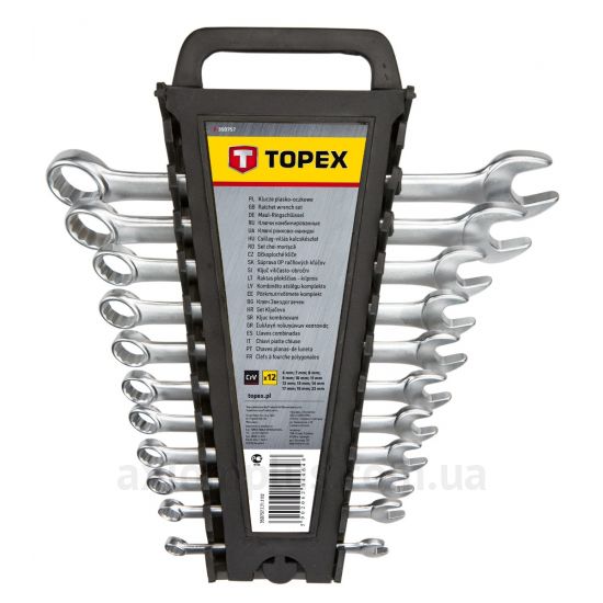 Фото набора комбинированных ключей Topex 35D757в пластиковом кейсе