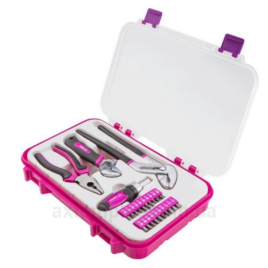 Фото набора инструментов Topex 40D101в пластиковом кейсе розового цвета