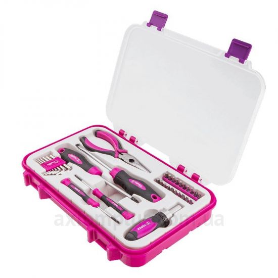 Фото набора инструментов Topex 40D102в пластиковом кейсе розового цвета