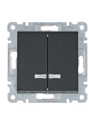 Двухклавишный выключатель Hager WL0243 Lumina 10АХ/230В с подсветкой (черный)