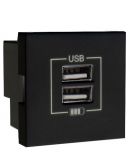 Механізм подвійної USB розетки Logus 45439 SPM CHARGER TYPE "A" (чорний)