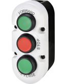Трехмодульный кнопочный пост ETI 004771444 ESE3-V6 («FORWARD/STOP/REVERSE» зеленый/красный/зеленый)