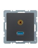 Мультимедийная USB/3.5мм розетка Berker Q.x 3315396086 (антрацит)