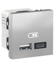 Двойная USB розетка Schneider Electric NU301830 тип А+тип С (алюминий)