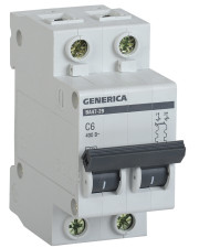 Автоматичний вимикач Generica MVA25-2-006-C ВА47-29 6А 4,5кА C