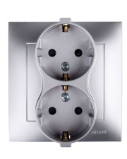 Двойная электрическая розетка Kontakt Simon Simon 54 Premium DGSZ2Z/43 с заземлением со шторками (серебро)