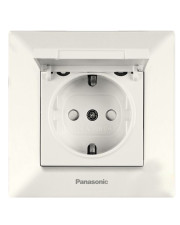 Розетка Panasonic Arkedia Slim (0210-2BG) с шторками и крышкой (кремовая)