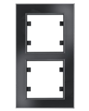 Вертикальная двухместная рамка Hager WL9121 Lumina-Passion 2Х (черное стекло)