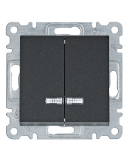 Двухклавишный выключатель Hager WL0243 Lumina 10АХ/230В с подсветкой (черный)