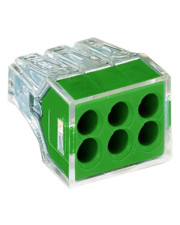 Шестипроводной клеммный соединитель Wago 773-116 Push Wire® в прозрачном корпусе с зеленой крышкой