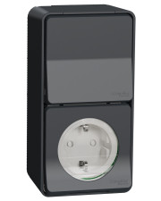 Накладной блок выключатель+розетка Schneider Electric MUR36024 с з/к IP55 (антрацит)