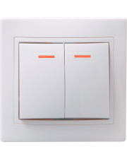 Двухклавишный выключатель IEK ВС10-2-1-КБ «Кварта» EVK21-K01-10-DM 10А с индикацией (белый)