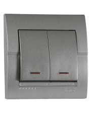 Подвійний вимикач Lezard "Deriy" 702-2929-112 з підсвічуванням (темно-сірий металік)