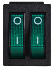 Переключатель Аско-Укрем KCD2-2101N GR/B (0-I) с подсветкой 2-х клавишный зеленый (A0140040110)