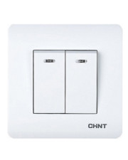Проходной выключатель 2-клавишный Chint NEW3 с LED-подсветкой белый (715386)