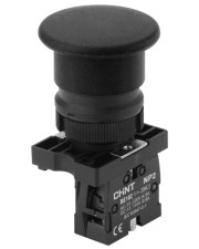 Пластиковая кнопка грибок Chint NP2-EC22 1NC Ø40мм с самовозвратом черная IP40 (574092)