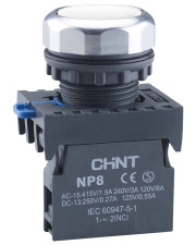 Кнопка Chint NP8-10BND/1 1NO AC 110В-220В белая IP65 (578662)