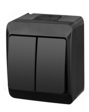 Вимикач накладний 2-клавішний чорний Elektro-Plast Hermes IP44, 0332-09