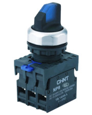 Переключатель Chint NP8-11XD/336 1NO+1NC AC 110В-230В 3 положения с подсветкой с самовозвратом синяя IP65 (578878)