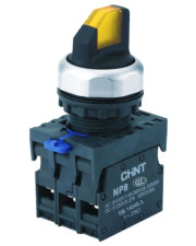 Переключатель Chint NP8-11XD/335 1NO+1NC AC 110В-230В 3 положения с подсветкой с самовозвратом желтая IP65 (578875)
