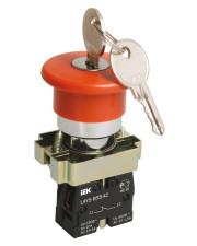 Кнопка LAY5-BS142 «Грибок» с ключом красная Ø22мм 220В 1з+1р IEK