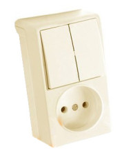 Блок вимикач 2-клавішний + розетка Vi-KO Vera вертикальний кремовий