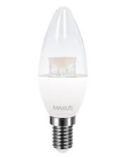 Светодиодная лампа свеча Maxus CL-C C37 4Вт 3000K 220В E14 в прозрачной колбе (1-LED-5313)